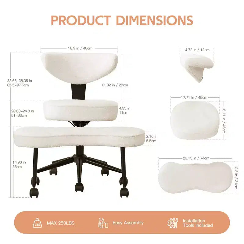 Silla de Rodillas Beige / Negra / Rosa con Ruedas – Giratoria 360°, Altura Ajustable, Un Asiento