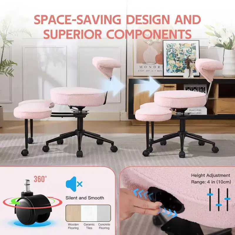 Silla de Rodillas Beige / Negra / Rosa con Ruedas – Giratoria 360°, Altura Ajustable, Un Asiento