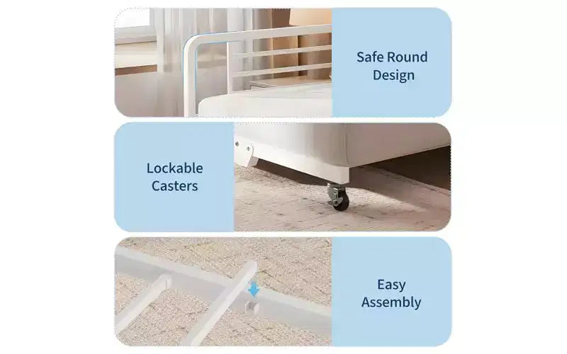 Sofá Cama Doble Metálico Blanco/Negro con Cama Nido Elevable, Cabecero con Almacenamiento y Luz LED, Capacidad para 2 Personas