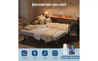 Sofá Cama Doble Metálico Blanco/Negro con Cama Nido Elevable, Cabecero con Almacenamiento y Luz LED, Capacidad para 2 Personas
