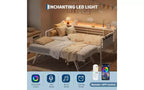 Sofá Cama Doble Metálico Blanco/Negro con Cama Nido Elevable, Cabecero con Almacenamiento y Luz LED, Capacidad para 2 Personas