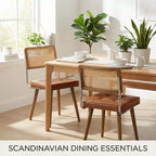 Silla de comedor sin brazos de ratán natural, lino beige, juego de 2