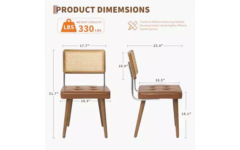 Silla de comedor sin brazos de ratán natural, lino beige, juego de 2