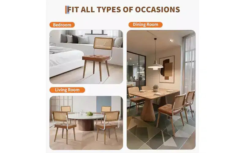 Silla de comedor sin brazos de ratán natural, lino beige, juego de 2