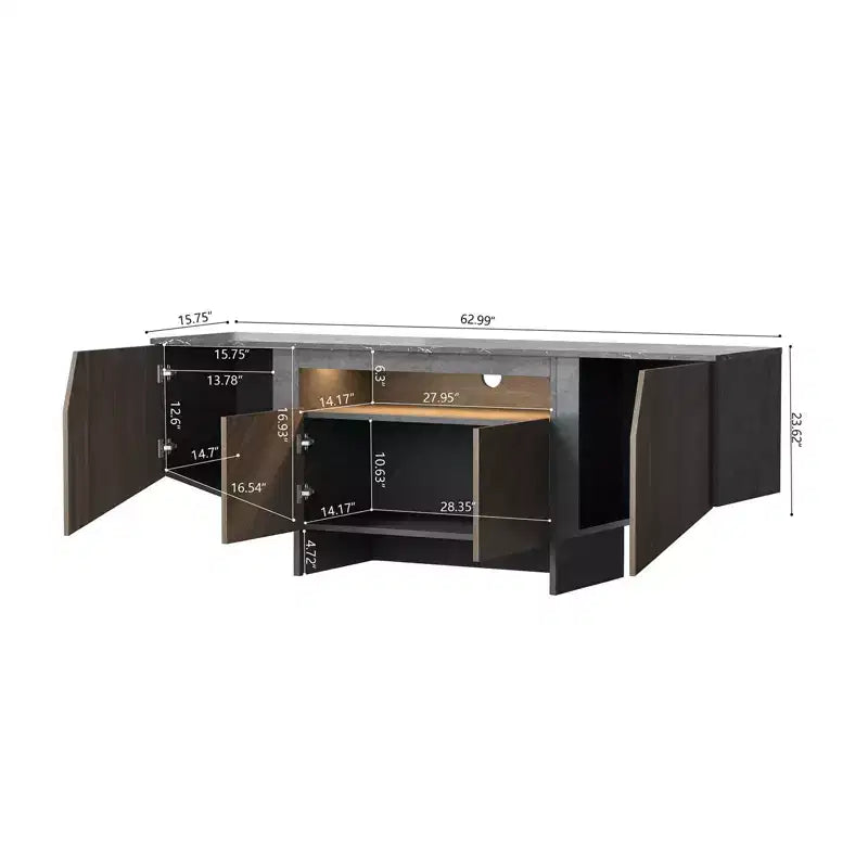 Mueble de TV Marrón Moderno de Mediados de Siglo con 4 Puertas, Soporta hasta televisores de 70", Asientos 1