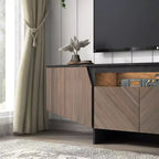Mueble de TV Marrón Moderno de Mediados de Siglo con 4 Puertas, Soporta hasta televisores de 70", Asientos 1