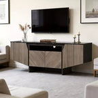 Mueble de TV Marrón Moderno de Mediados de Siglo con 4 Puertas, Soporta hasta televisores de 70", Asientos 1