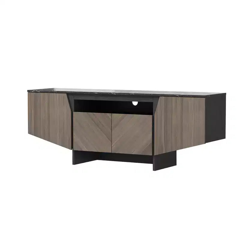 Mueble de TV Marrón Moderno de Mediados de Siglo con 4 Puertas, Soporta hasta televisores de 70", Asientos 1