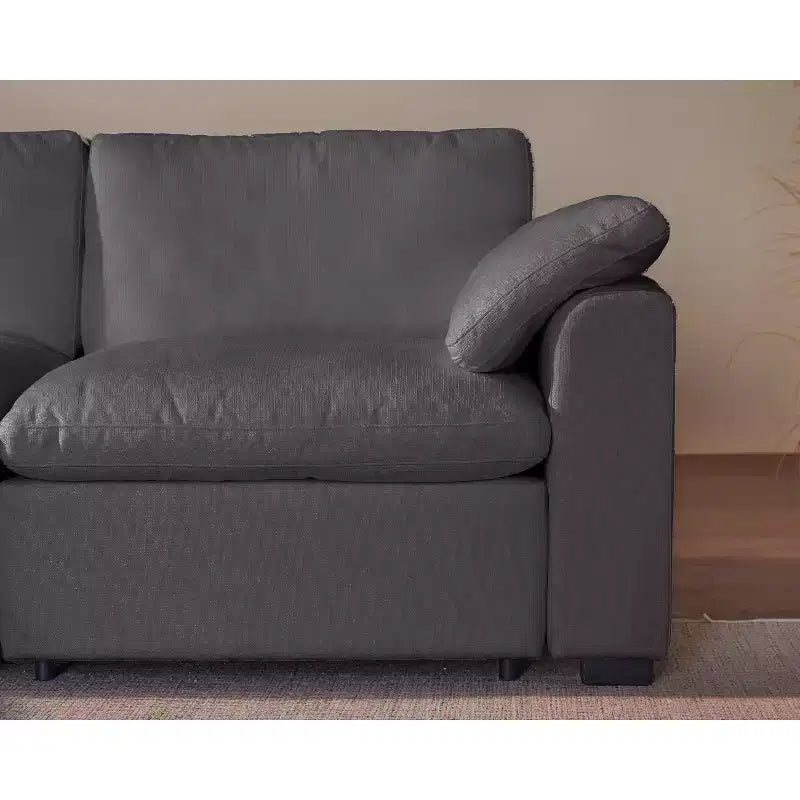 Sofá seccional modular de gran tamaño de 305 cm, lino/cuero sintético, 4 asientos
