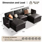 Sofá seccional modular de gran tamaño de 305 cm, lino/cuero sintético, 4 asientos