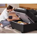 Sofá seccional modular de gran tamaño de 305 cm, lino/cuero sintético, 4 asientos