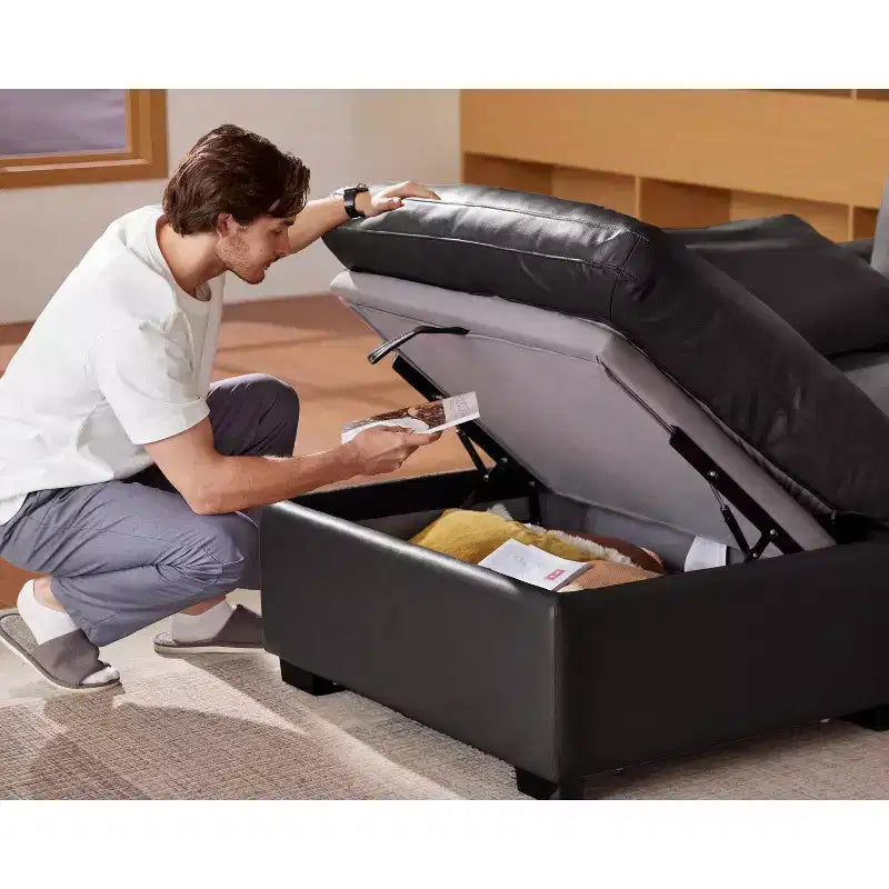 Sofá seccional modular de gran tamaño de 305 cm, lino/cuero sintético, 4 asientos