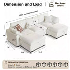 Sofá seccional modular de gran tamaño de 305 cm, lino/cuero sintético, 4 asientos
