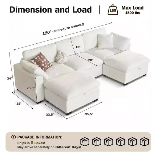 Sofá seccional modular de gran tamaño de 305 cm, lino/cuero sintético, 4 asientos