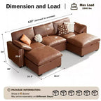Sofá seccional modular de gran tamaño de 305 cm, lino/cuero sintético, 4 asientos