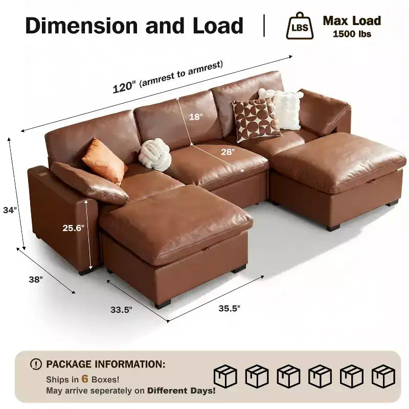 Sofá seccional modular de gran tamaño de 305 cm, lino/cuero sintético, 4 asientos