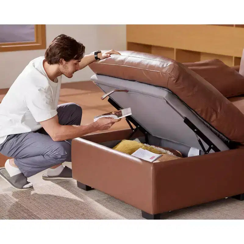 Sofá seccional modular de gran tamaño de 305 cm, lino/cuero sintético, 4 asientos