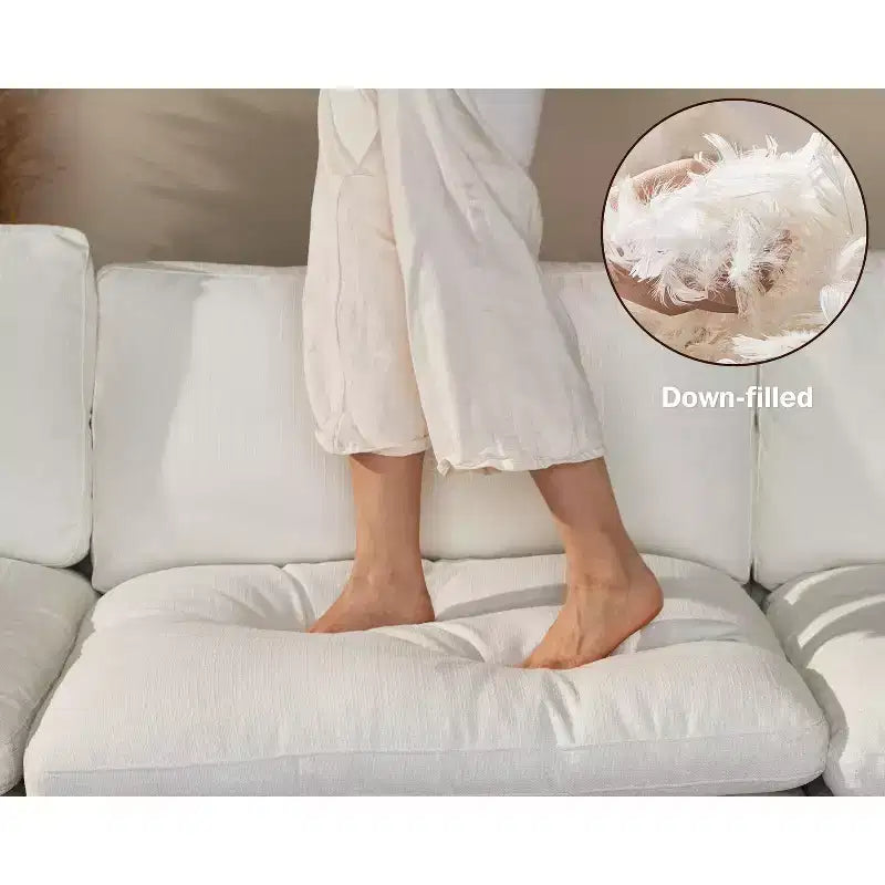 Sofá seccional modular de gran tamaño de 305 cm, lino/cuero sintético, 4 asientos