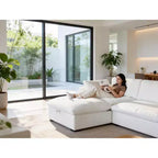 Sofá seccional modular de gran tamaño de 305 cm, lino/cuero sintético, 4 asientos