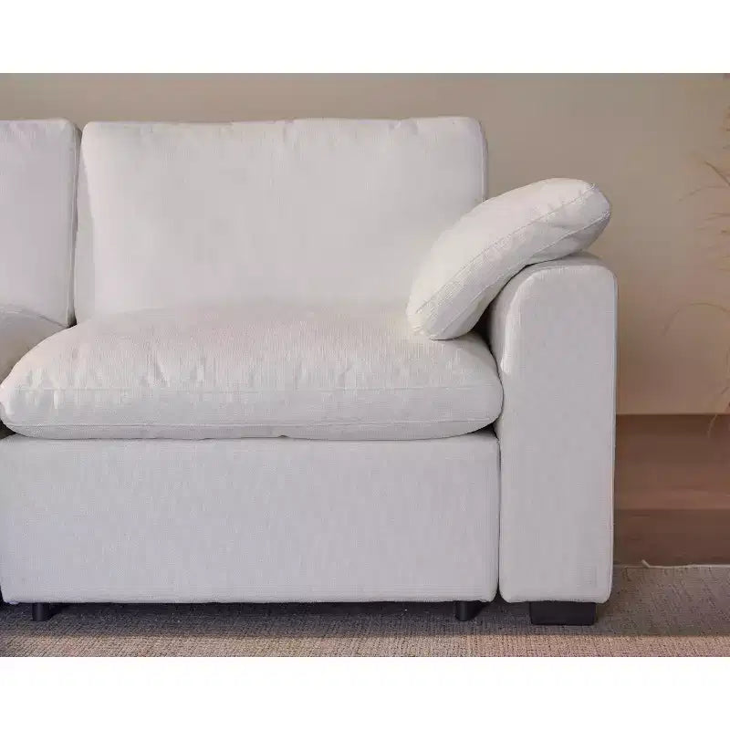 Sofá seccional modular de gran tamaño de 305 cm, lino/cuero sintético, 4 asientos