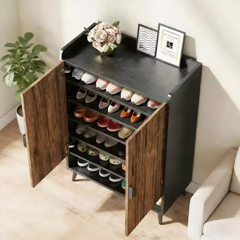 Zapatero de madera ajustable de 7 niveles, Negro/Marrón y Blanco/Dorado, Capacidad para 24 pares
