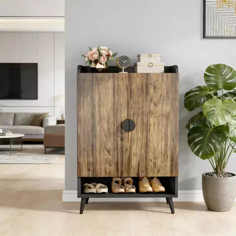 Zapatero de madera ajustable de 7 niveles, Negro/Marrón y Blanco/Dorado, Capacidad para 24 pares