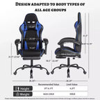 Sillón de juego reclinable de cuero sintético (PU) negro/azul/rojo/blanco con reposapiés, asiento individual