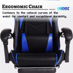 Sillón de juego reclinable de cuero sintético (PU) negro/azul/rojo/blanco con reposapiés, asiento individual