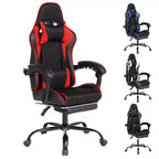 Sillón de juego reclinable de cuero sintético (PU) negro/azul/rojo/blanco con reposapiés, asiento individual