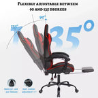 Sillón de juego reclinable de cuero sintético (PU) negro/azul/rojo/blanco con reposapiés, asiento individual