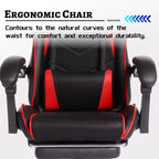 Sillón de juego reclinable de cuero sintético (PU) negro/azul/rojo/blanco con reposapiés, asiento individual
