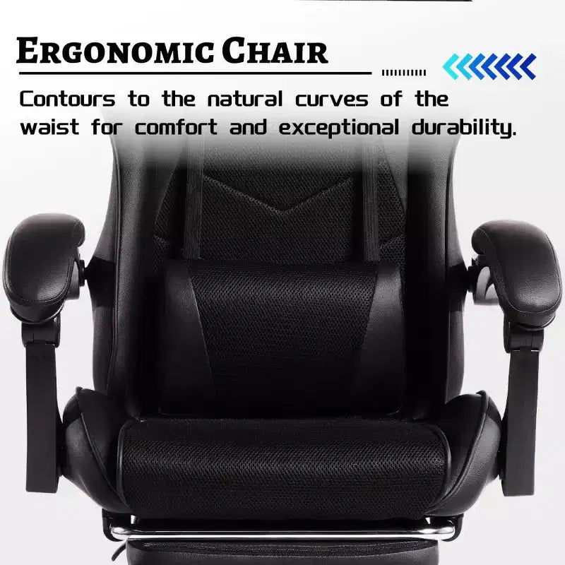 Sillón de juego reclinable de cuero sintético (PU) negro/azul/rojo/blanco con reposapiés, asiento individual