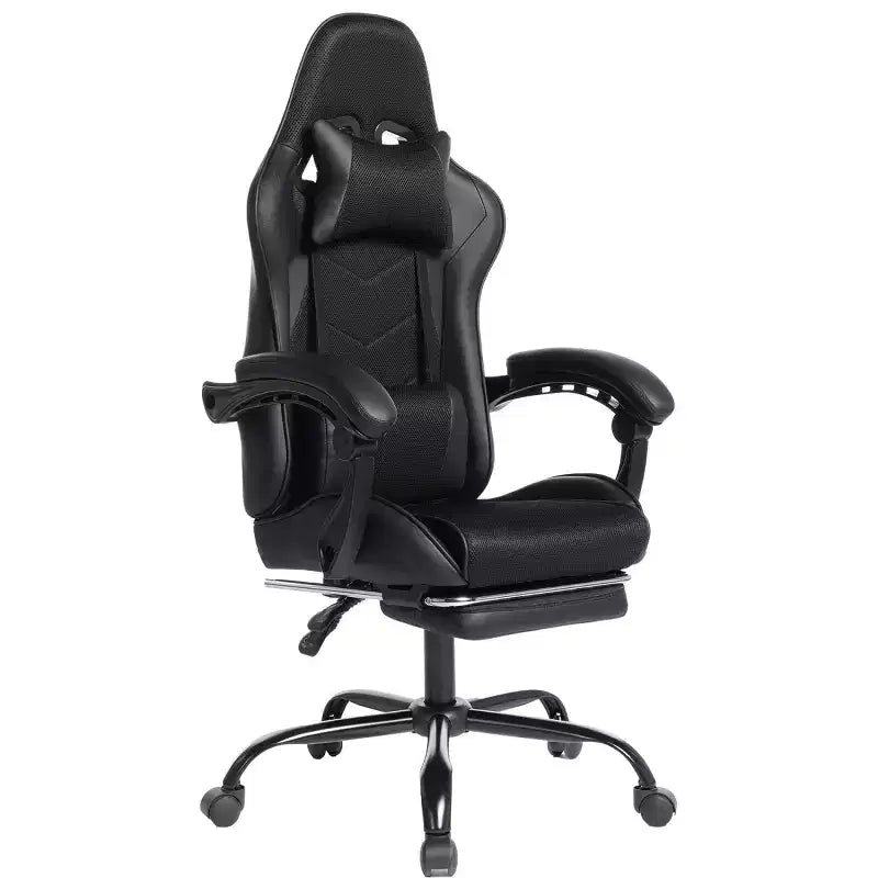 PU Gaming Chair with Reclining Backrest and Retractable Footrest, High Back Swivel Computer Desk Chair for Gamers & Home Office-Panipeachy