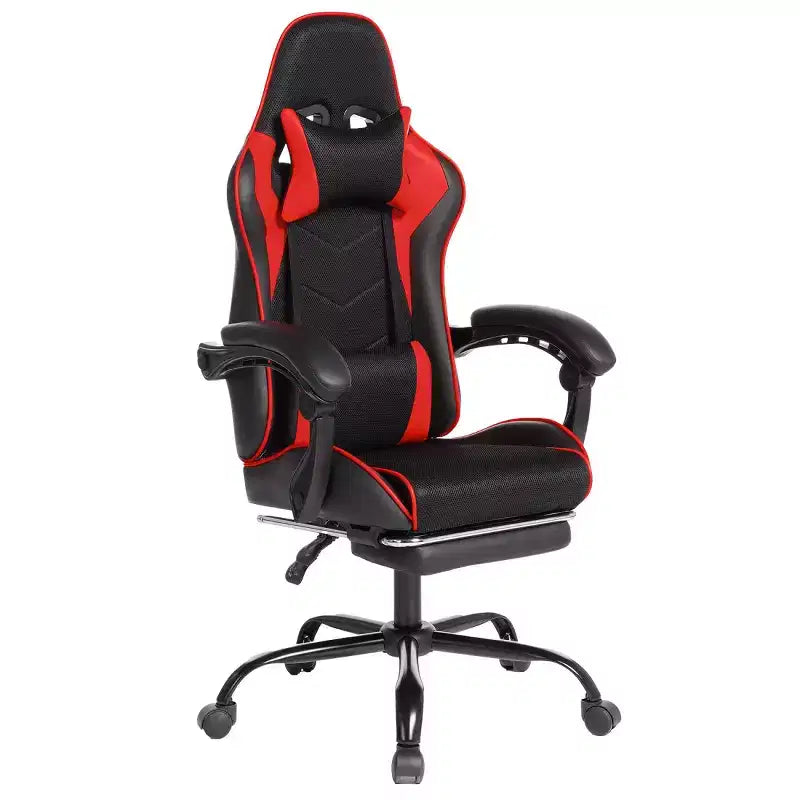 Sillón de juego reclinable de cuero sintético (PU) negro/azul/rojo/blanco con reposapiés, asiento individual
