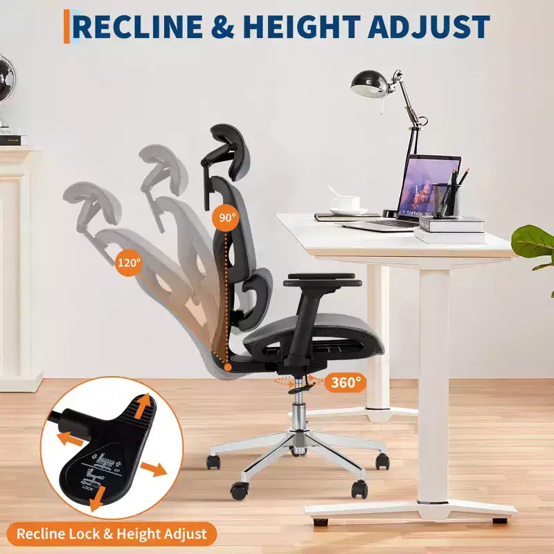 Silla de oficina de malla con respaldo alto negra/gris – Asiento único, ajustable