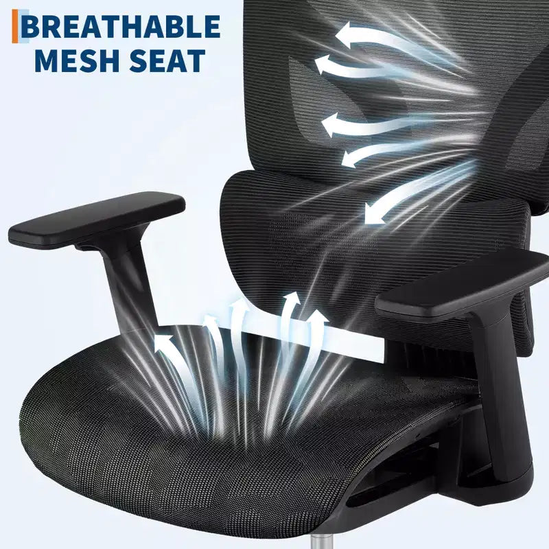 Silla de oficina de malla con respaldo alto negra/gris – Asiento único, ajustable