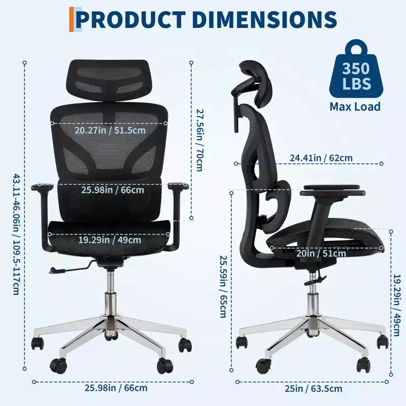 Silla de oficina de malla con respaldo alto negra/gris – Asiento único, ajustable