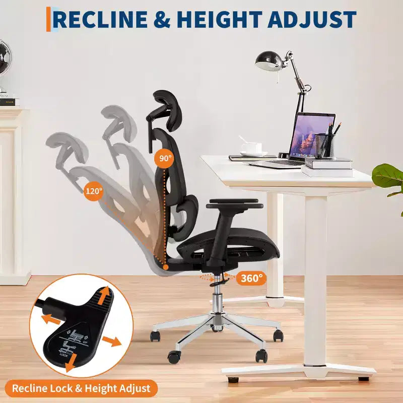 Silla de oficina de malla con respaldo alto negra/gris – Asiento único, ajustable