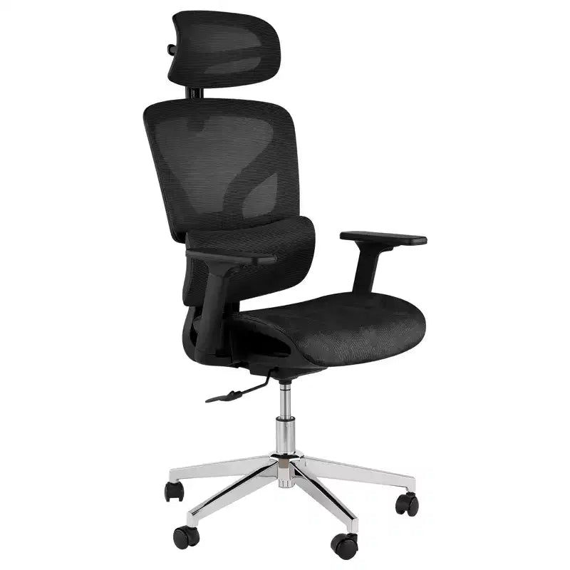 Ergonomic High Back Mesh Office Chair, Dynamic Lumbar Support, Sliding Seat, Headrest, Silent Castersfor Home, Office, Study