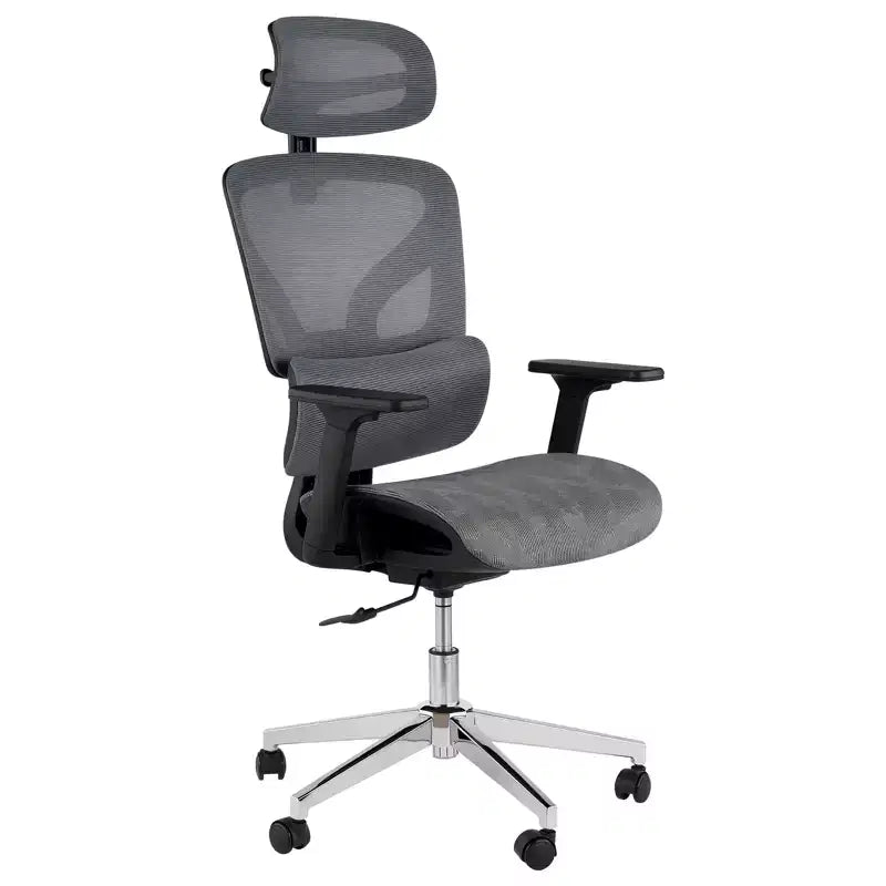 Silla de oficina de malla con respaldo alto negra/gris – Asiento único, ajustable