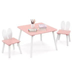 Costway 3 Pieces Kids Table & Chairs Set Children Wooden Furniture Set w/ Solid Wood Legs Pink