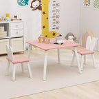 Mesa y 2 sillas infantiles con orejas de conejo, color blanco, edades de 3 a 6 años, para 2 niños