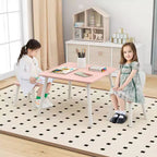 Mesa y 2 sillas infantiles con orejas de conejo, color blanco, edades de 3 a 6 años, para 2 niños