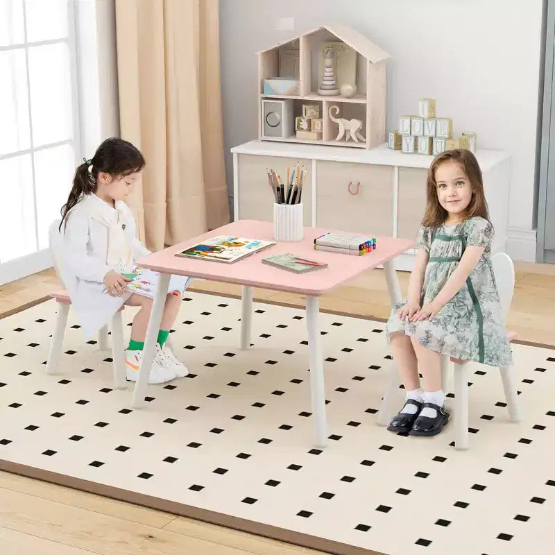Mesa y 2 sillas infantiles con orejas de conejo, color blanco, edades de 3 a 6 años, para 2 niños