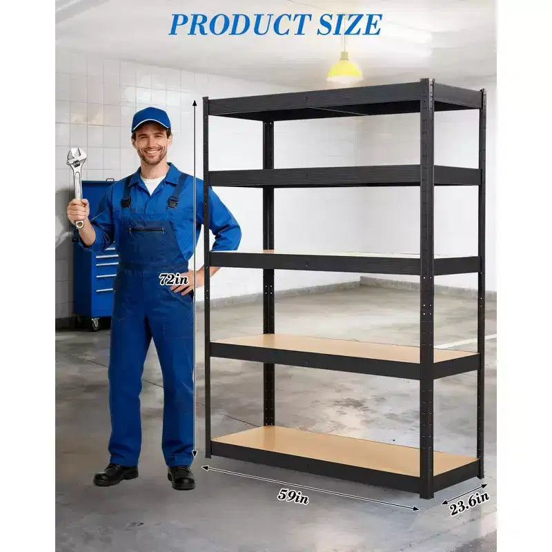 Estantería de Acero Negra Ajustable de 5 Niveles, Capacidad de 3000 lb