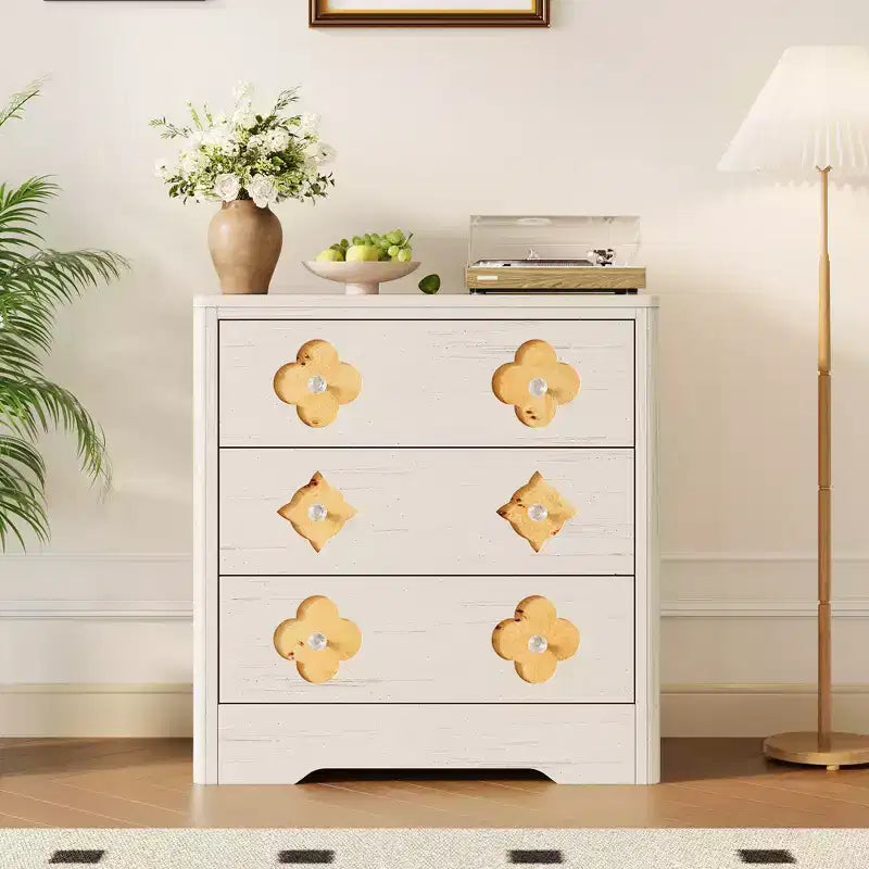 Cómoda de dormitorio de 3 cajones con armario de almacenamiento, natural/blanco
