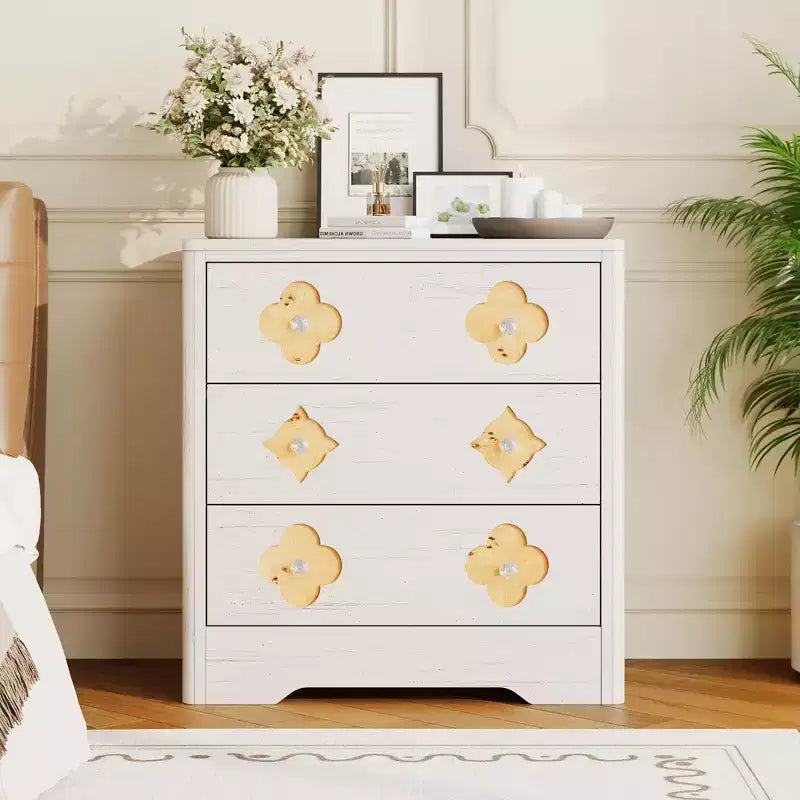 Cómoda de dormitorio de 3 cajones con armario de almacenamiento, natural/blanco
