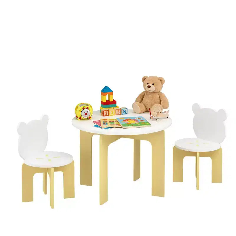 Juego de mesa redonda y 2 sillas blancas para niños, 3 piezas, edades 1 a 5