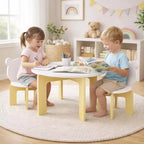 Juego de mesa redonda y 2 sillas blancas para niños, 3 piezas, edades 1 a 5