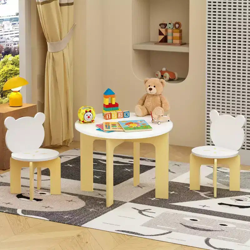 Juego de mesa redonda y 2 sillas blancas para niños, 3 piezas, edades 1 a 5